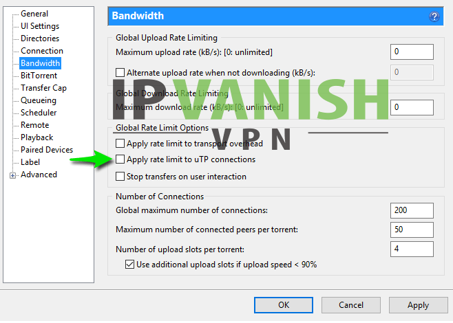 IPVanish SOCKS5 Proxy rate limit settings